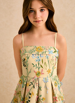 Azazie Lark Girls Formal Flower Girl Dresses Canary A-Line Pleated Lace Dress image6