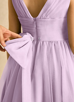 Azazie Macaron Robe Demoiselle D'honneur Fillette Robe Trapèze en Tulle Plissée Frostiges Flieder image6