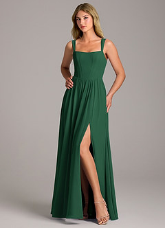 Azazie Rosaline Bridesmaid Dresses Dark Green A-Line Side Slit Chiffon Dress image5