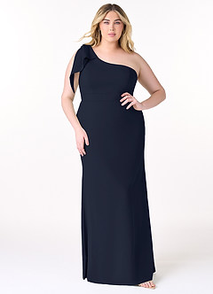 Azazie Rinna Brautjungfernkleider Meerjungfrau-Linie One-Shoulder Stretch-Krepp Kleid Dunkelmarine image5