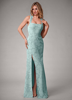 Azazie Luci Robes de demoiselle d'honneur Robe Sirène Convertible en Blumen-Burnout Plissée Brume image6
