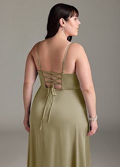 Azazie Marchella Bridesmaid Dresses Moss Green A-Line Corset Stretch Satin Dress image12