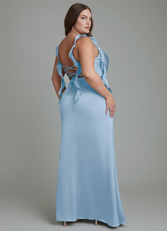 Azazie Jessamine Bridesmaid Dresses Powder Blue Sheath Corset Stretch Satin Dress image9