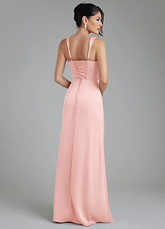 Azazie Sierra Bridesmaid Dresses Powder Pink A-Line Corset Stretch Satin Dress image2