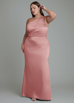 Azazie Akilah Vestidos de damas de honor Vestido Rosa Polvorienta de Satén Elástico de Corte Sirena con Un hombro image10