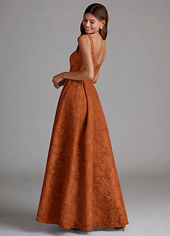 Azazie Amalie Bridesmaid Dresses Burnt Orange A-Line Pleated Floral Burnout Dress image2