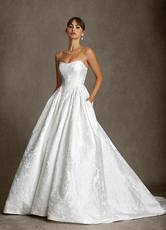 Azazie Bria Wedding Dresses Diamond White Ball-Gown Strapless Floral Jacquard Dress image4