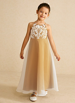 Azazie Ladybug Blumenmädchenkleider A-Linie Spitze Organza Kleid Butterscotch image2