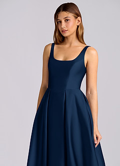Azazie Amalie Brautjungfernkleider A-Linie Plissee Stretch-Satin Kleid Dunkelmarine image6