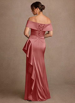 Azazie Kirsty Mère de la mariée Robes Robe Fourreau en Satin extensible Épaule décolletée Antique Rose image2