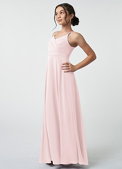 Azazie Avelina Junior Blushing Pink A-Line Pleated Chiffon Dress image4