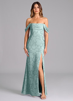 Azazie Saige Bridesmaid Dresses Mist A-Line Off the Shoulder Floral Burnout Convertible Dress image4