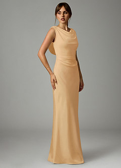 Azazie Kieryn Bridesmaid Dresses Gold Mermaid Pleated Stretch Satin Dress image4