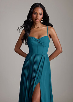Azazie Akiko Bridesmaid Dresses Ink Blue A-Line Sweetheart Neckline Chiffon Dress image2