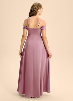 Azazie Anselie Junior Vintage Mauve A-Line Off the Shoulder Stretch Satin Dress image2