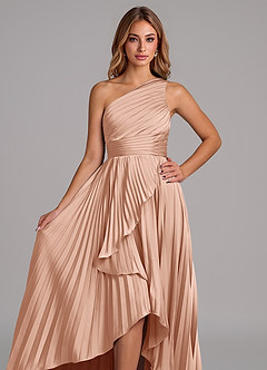 Azazie Lyrica Jurken voor bruidsmeisjes Jurk van Stretch Satijn met A-Lijn One-Shoulder Rosé Goud image4