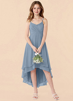 Azazie Mariam Junior Dusty Blue A-Line Pleated Chiffon Dress image4