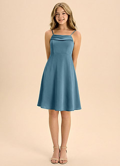 Azazie Anselie Junior Jurk van Stretch Satijn met A-Lijn Geplooid Bermuda image5