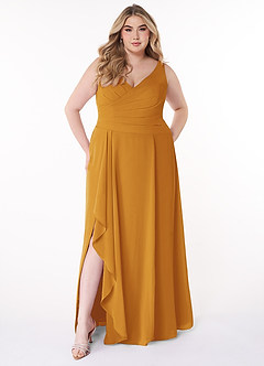 Azazie Kori Bridesmaid Dresses Butterscotch A-Line Pleated Chiffon Dress image6