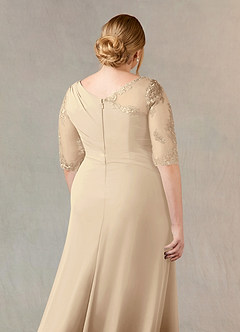Azazie Dionysus Mother of the Bride Dresses Champagne A-Line Boatneck Lace Chiffon Dress image11