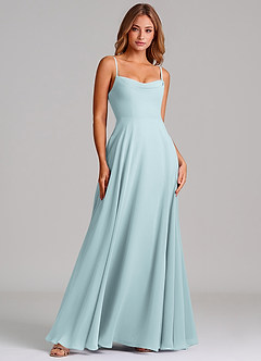 Azazie Elle Robes de demoiselle d'honneur Robe Trapèze en Mousseline de soie Plissée Brume image3