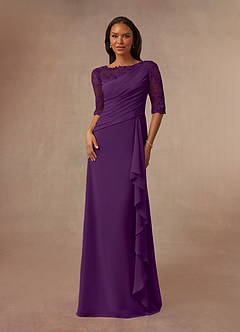 Azazie Dionysus Final Sale Grape A-Line Boatneck Lace Chiffon Dress image1