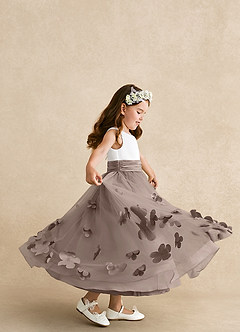 Azazie Vi Flower Girl Dresses Taupe A-Line Sleeveless Tulle Dress image2