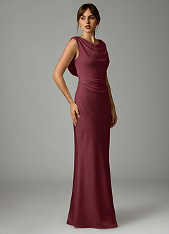 Azazie Kieryn Brudepigekjoler Havfrue Plisseret Stræk satin Gulv-længde Kjole image4