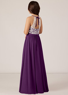Azazie Fahari Junior Grape A-Line Lace Chiffon Dress image4