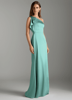 Azazie Rinna Brautjungfernkleider Meerjungfrau-Linie Gestreift Stretch-Satin Kleid Aqua image2