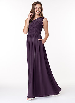 Azazie Demi Bridesmaid Dresses Plum A-Line One Shoulder Chiffon Dress image3