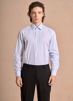 front Aiden White Ice Blue 100% Cotton Non-Iron Striped Dress Shirt