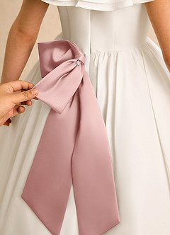 Azazie Clara Flower Girl Dresses Ivory Rose Gold A-Line Bow Cotton Dress image6