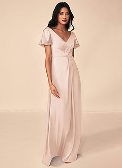 Azazie Soren Bridesmaid Dresses Blushing Pink A-Line Pleated Stretch Satin Dress image7