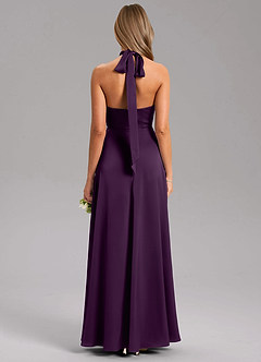 Azazie Tracie Bridesmaid Dresses Grape A-Line Side Slit Stretch Satin Dress image2
