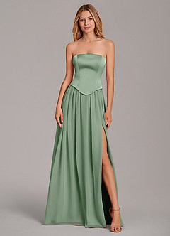 Azazie Cadence Bridesmaid Dresses Matcha A-Line Corset Stretch Satin Convertible Dress image5
