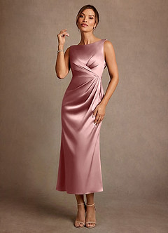 Azazie Mazhe Suknie dla Matki Panny Młodej Linia A Pofałdowany Satyna elastyczna Długość herbaty Sukienka image1