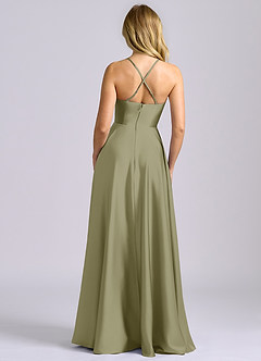 Azazie Truce Bridesmaid Dresses Pistachio A-Line Stretch Satin Dress image2