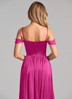 Azazie Raisa Bridesmaid Dresses Fuchsia A-Line Off the Shoulder Stretch Satin Dress image2