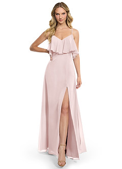 Azazie Jean Robes de demoiselle d'honneur Robe Trapèze Convertible en Mousseline de soie Rose Pâle image1