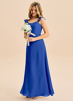 Azazie Mavie Junior A-Line Ruchede Chiffon Gulv-længde Junior brudepige Kjole image1