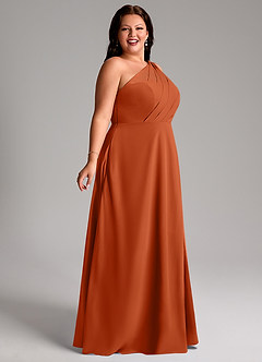 Azazie Phaedra Bridesmaid Dresses Burnt Orange A-Line One Shoulder Chiffon Dress image3