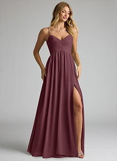 Azazie Alia Bridesmaid Dresses Sangria A-Line Pleated Chiffon Dress image2