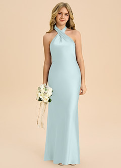 Azazie Chickie Junior Robe Fourreau en Satin extensible Plissée Verre De Mer image3