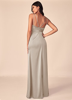 Azazie Aqua Bridesmaid Dresses Frost A-Line V-Neck Pleated Stretch Satin Dress image4