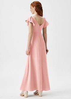 Azazie Omari Junior Powder Pink A-Line Pleated Stretch Satin Dress image2