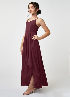 Azazie Collette Junior Cabernet A-Line Ruched Chiffon Dress image3