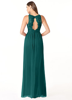 Azazie Luz Abiti da Damigella Abito A-Line in Chiffon Pizzo Verde Pavone image2