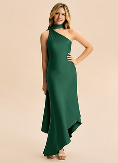 Azazie Briony Junior Etui Plissee Stretch-Satin Kleid Dunkelgrün image3