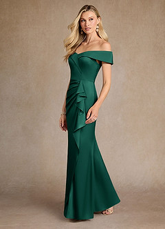 Azazie Laredo Kleider für die Brautmutter Meerjungfrau-Linie Schulterfrei Stretch-Satin Kleid Smaragd image5